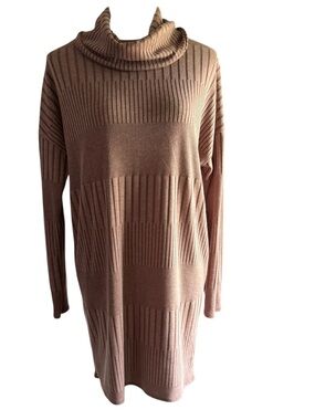 Lulu's Morning Coffee Brown Ribbed Cowl Sweater Dress